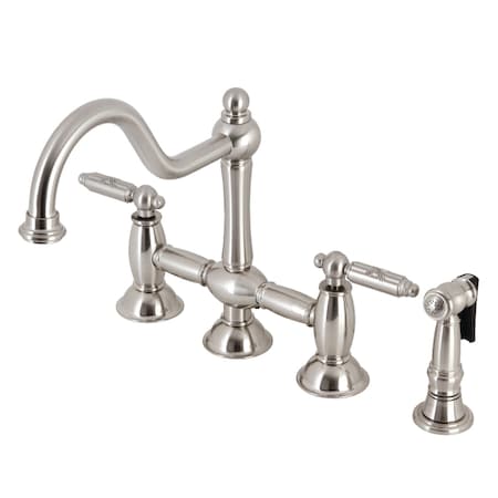 Kingston Brass KS3798GLBS Restoration Bridge Kitchen Faucet W/ Brass Sprayer, Nickel KS3798GLBS